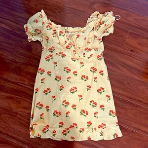 Urban outfitters yellow cap sleeve dress with cherry design